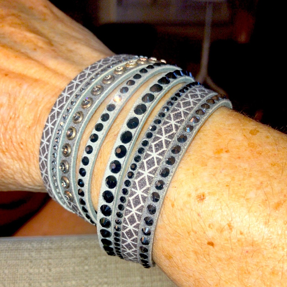 Silver Gray Suede Leather Adjustable Bracelet W/G… - image 1